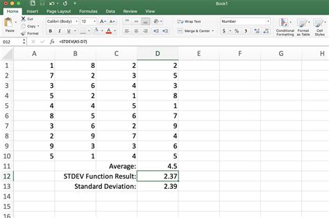 standard deviation in excel spreadsheet